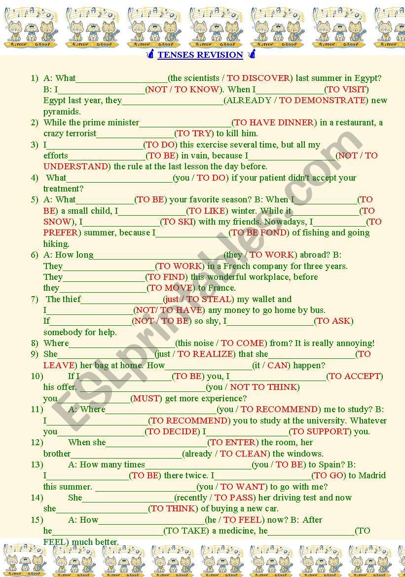 Tenses Revision.  worksheet