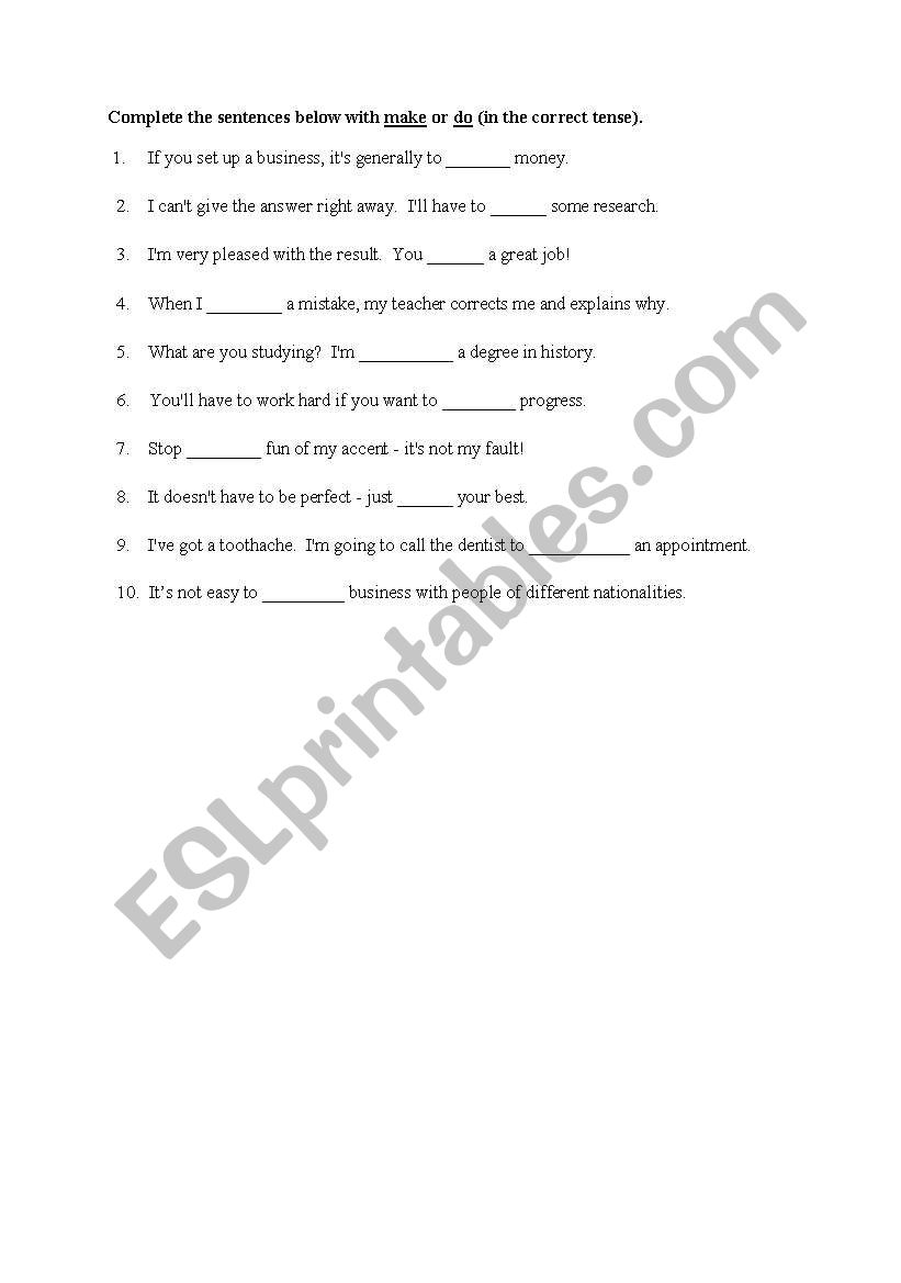 make or do activity worksheet