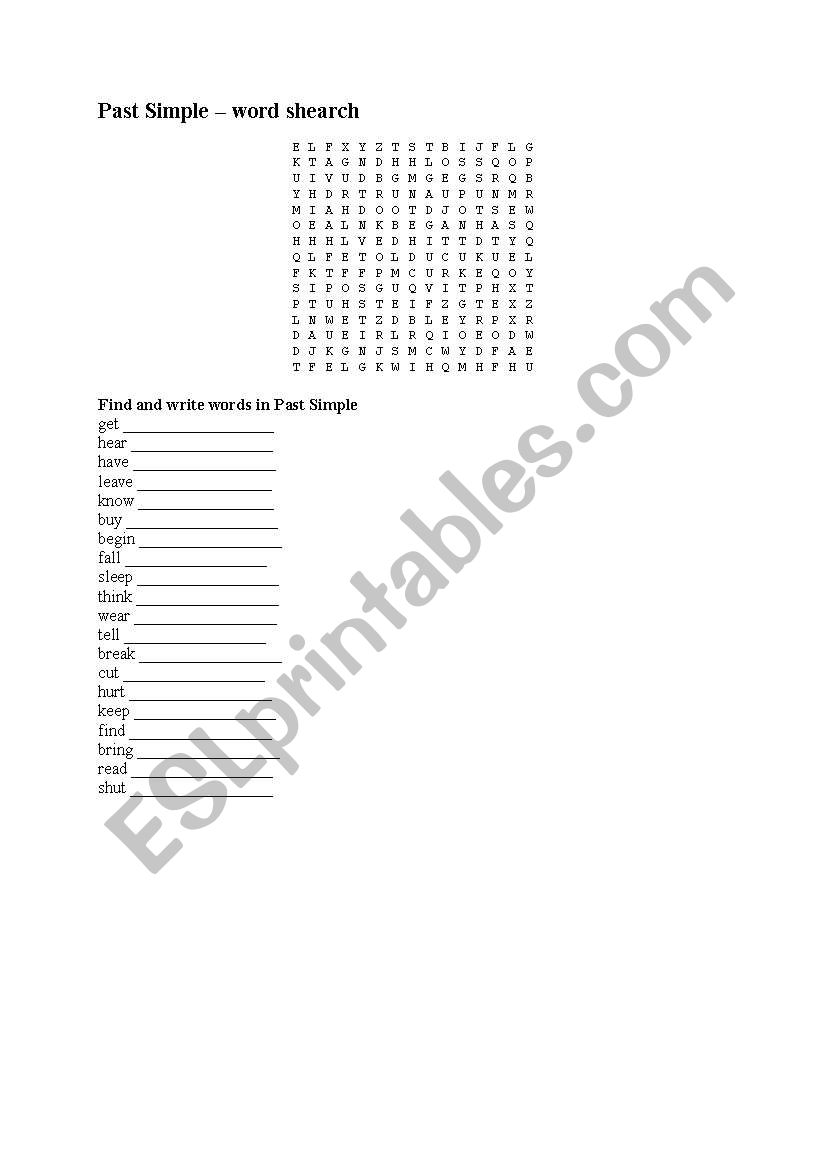 Past Simple Wordsearch worksheet