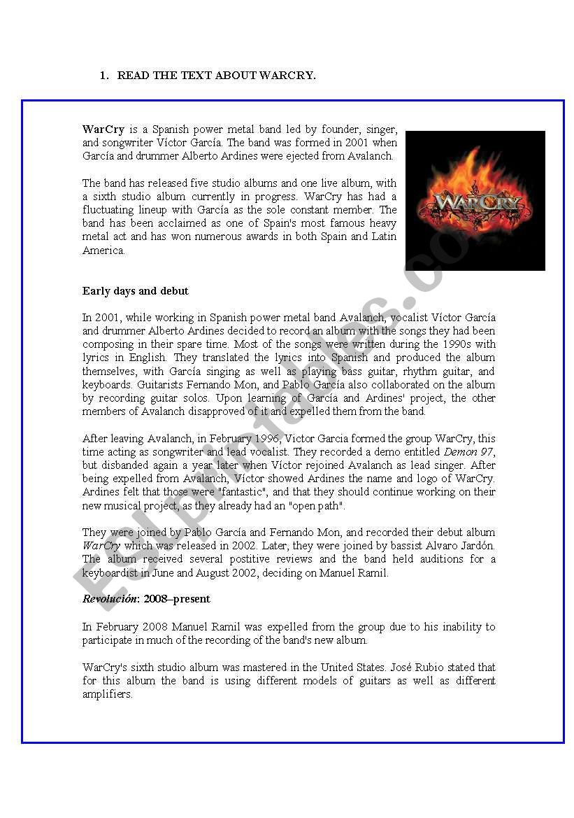 WARCRY - READING worksheet