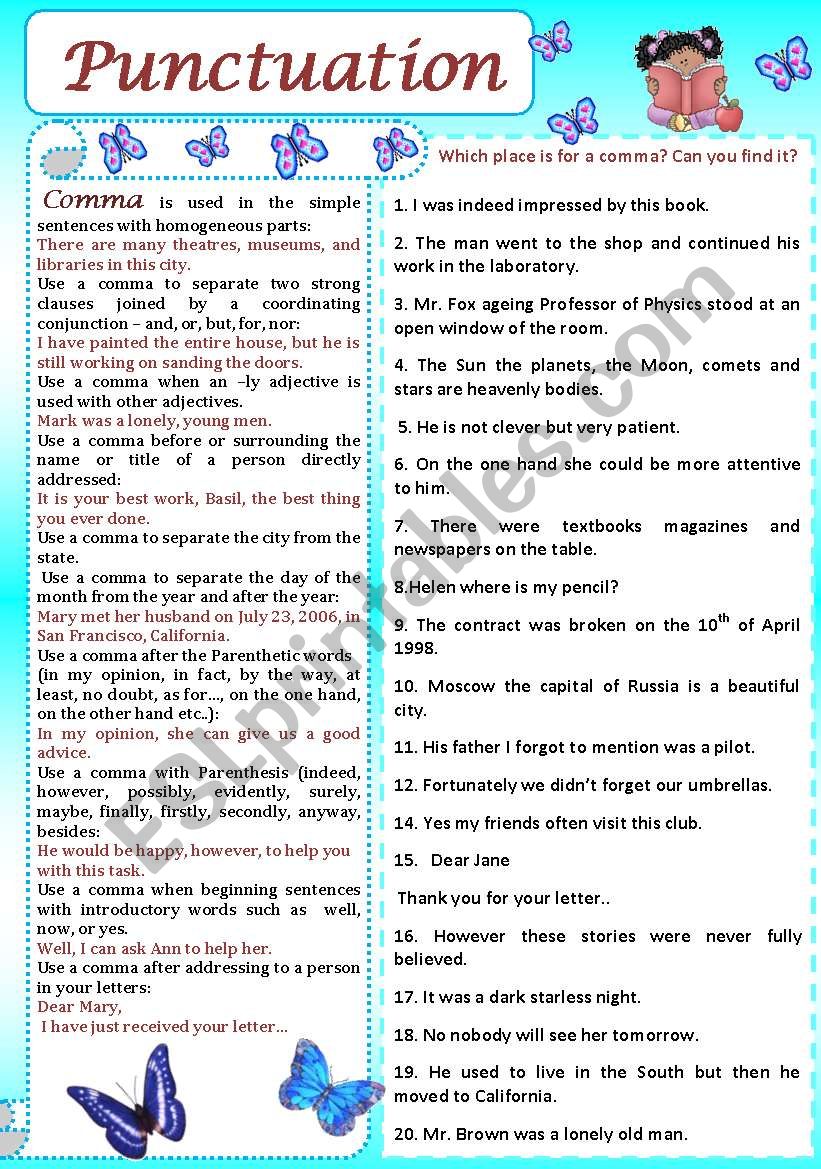 Punctuation (Comma) worksheet