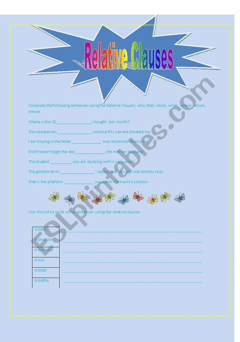 Relative Clauses worksheet