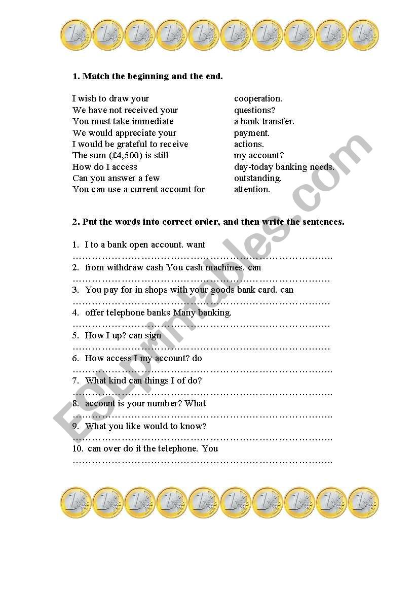 Can I open a bank account?  worksheet