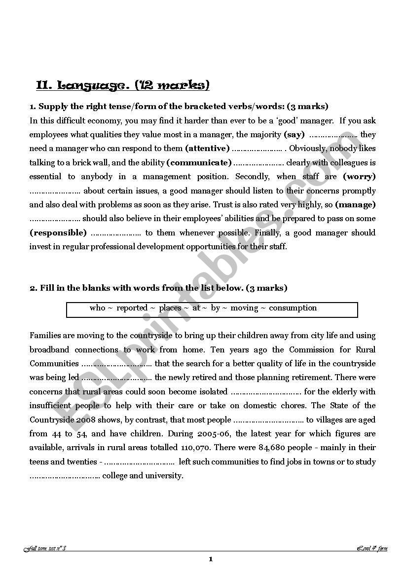 full term test 3 4th form sciences (Part 2)