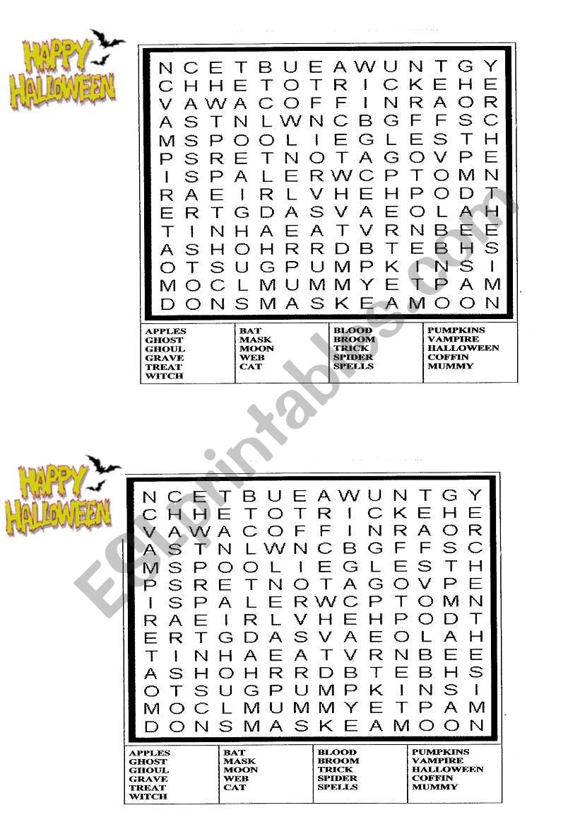 Halloween wordsearch worksheet