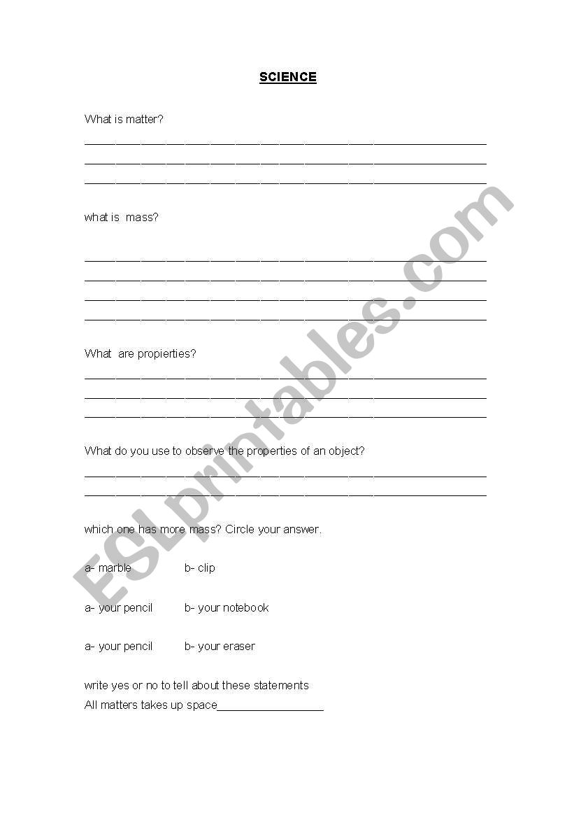  Properties of Matters. worksheet