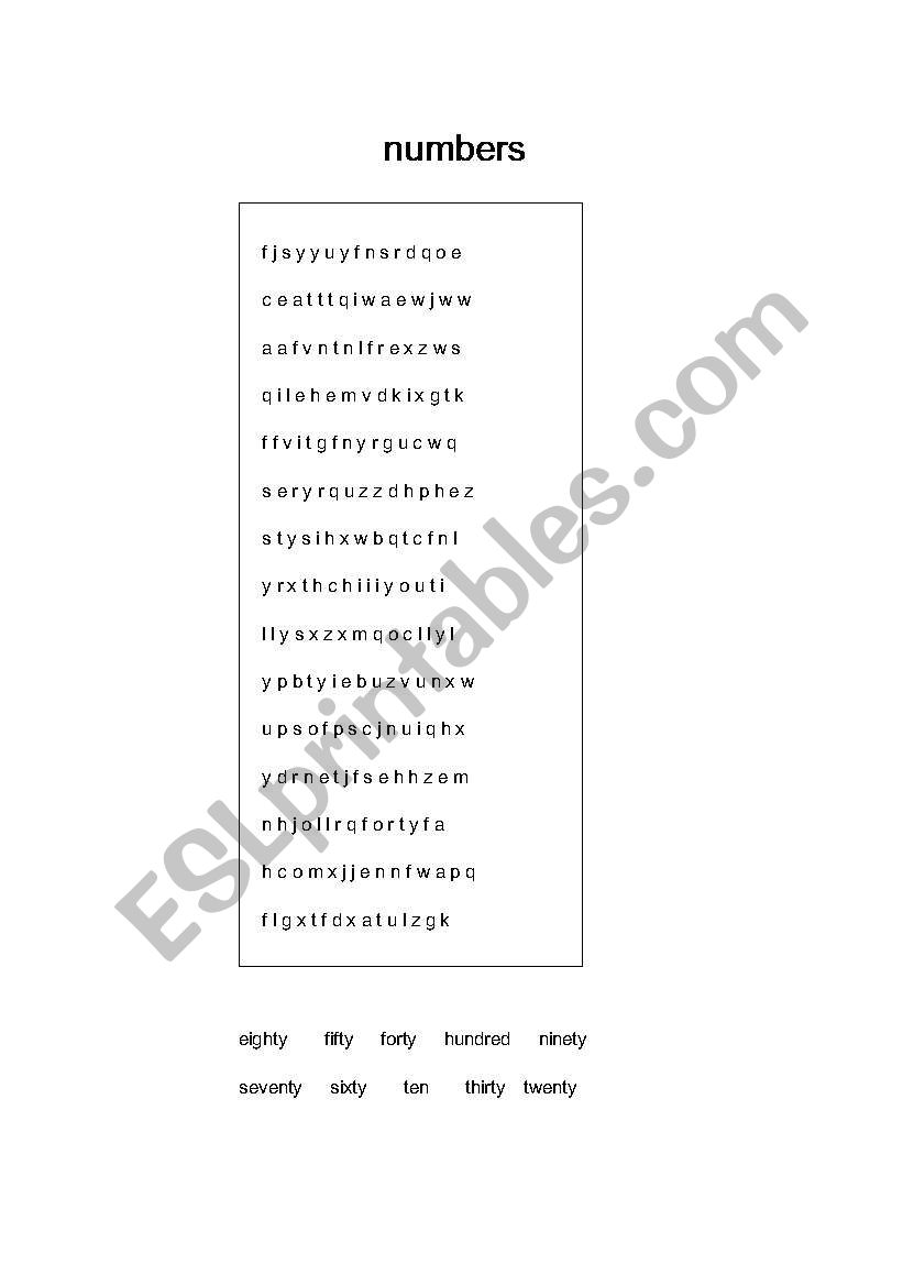 numbers worksheet