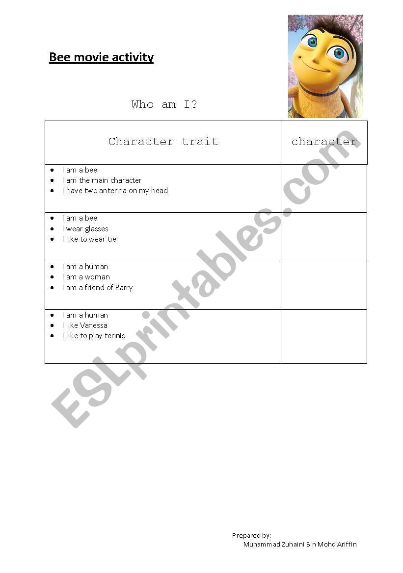 Bee Movie Classroom Activity worksheet