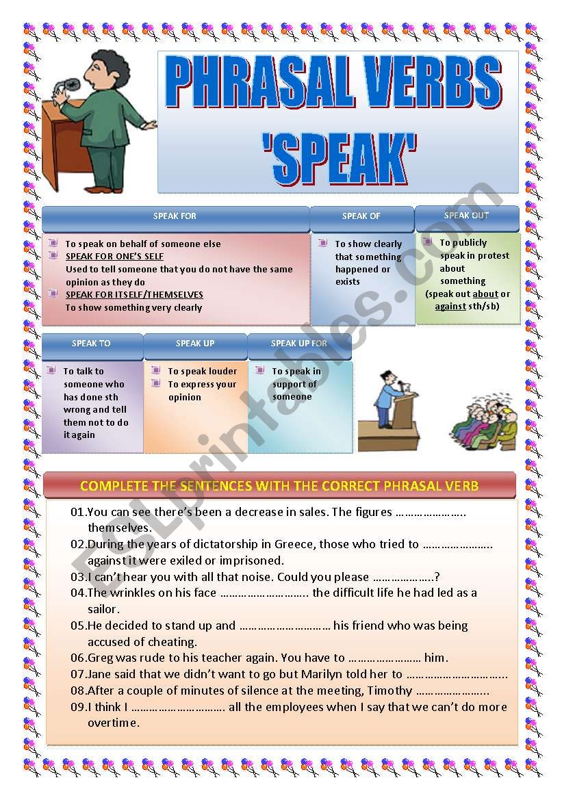 PHRASAL VERBS: SPEAK worksheet