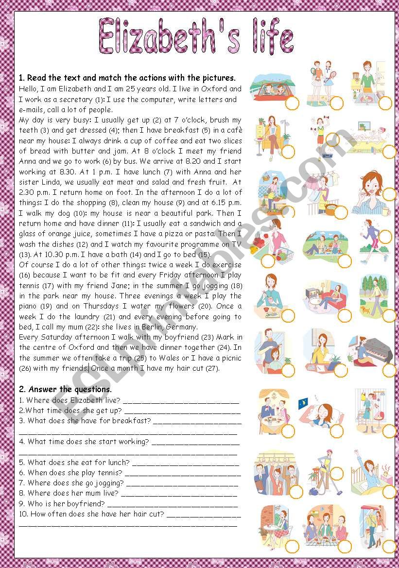 ELIZABETHÂ´S LIFE - READING worksheet