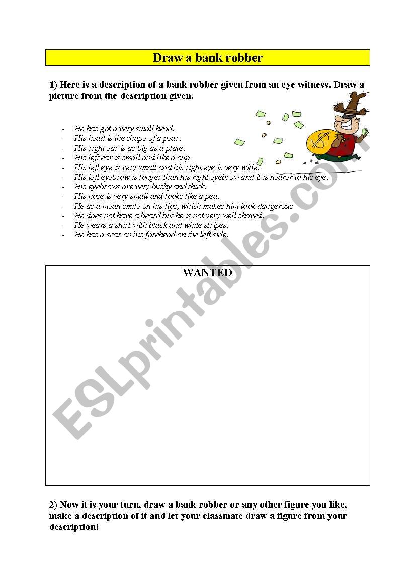 Draw a bank robber worksheet