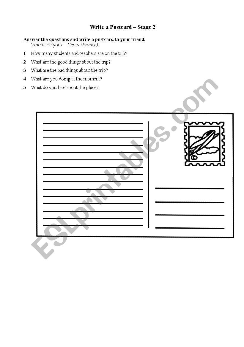 Writing a postcard worksheet