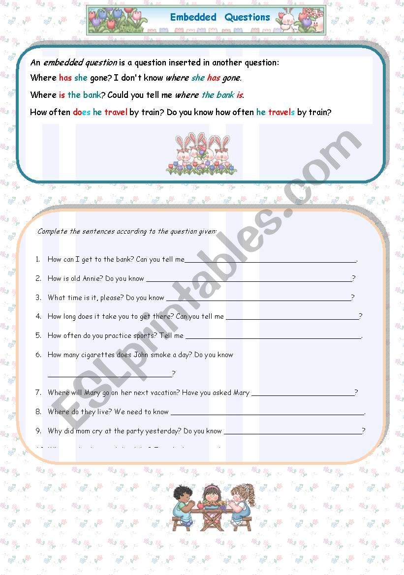 Embedded questions worksheet