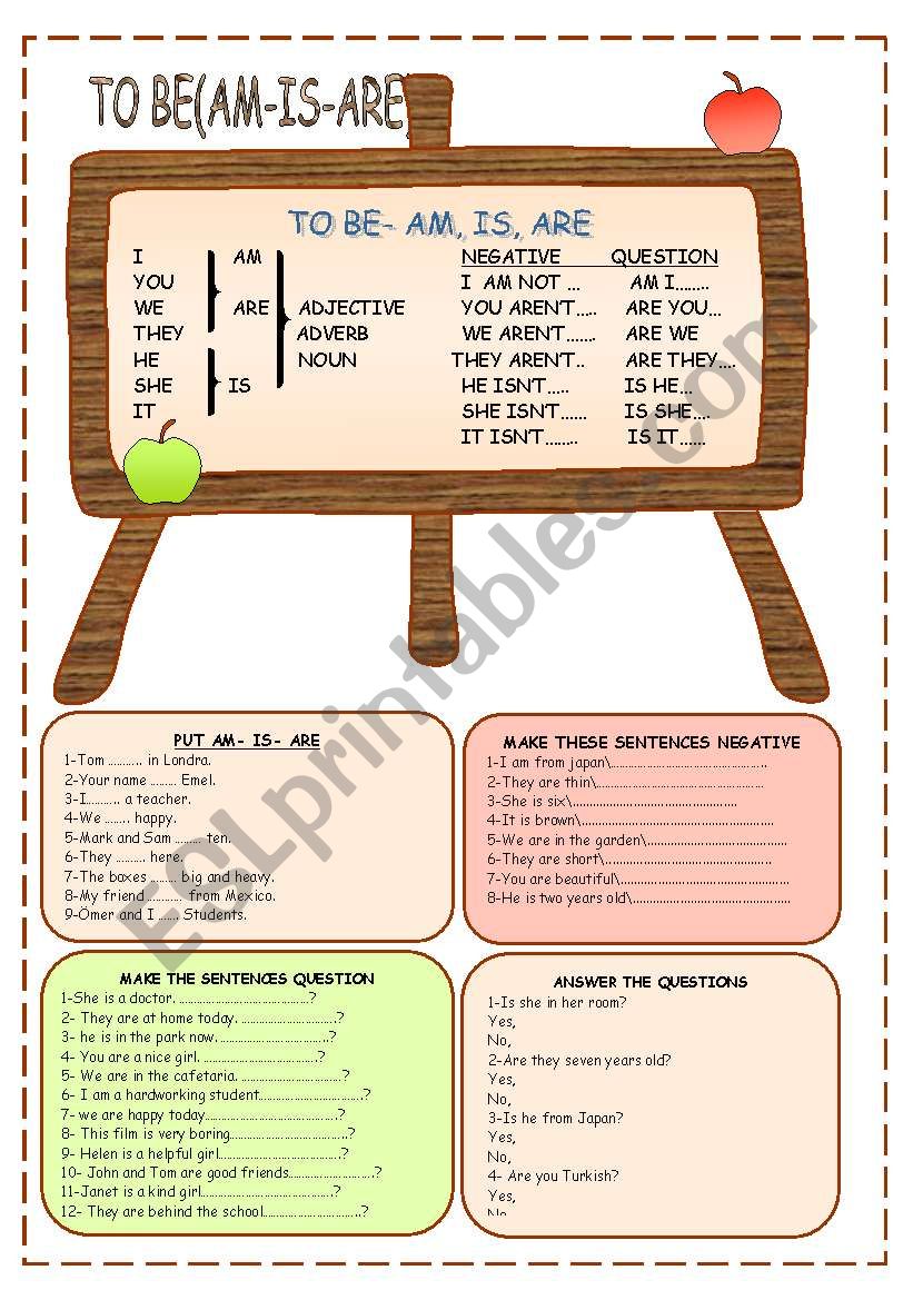 verb to be (am is are) worksheet