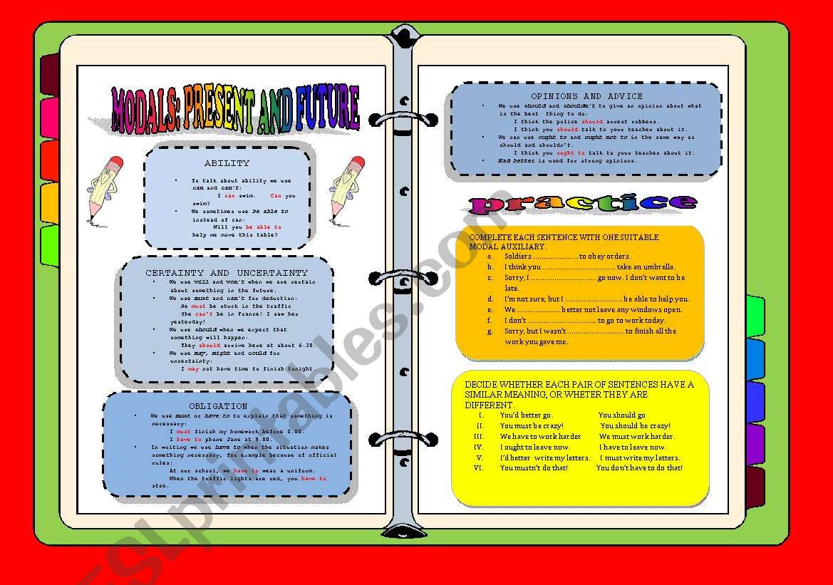 modals: present and future worksheet