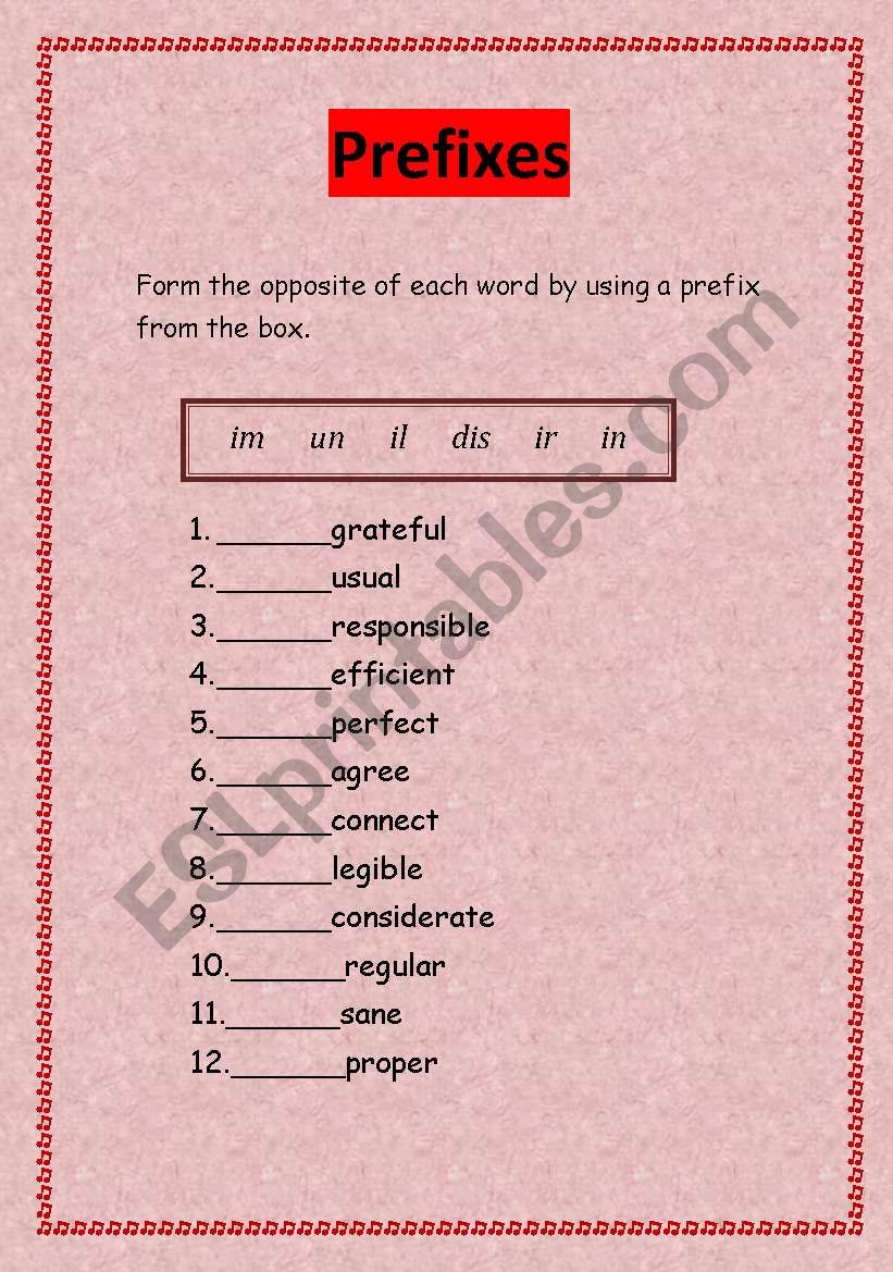 prefixes worksheet