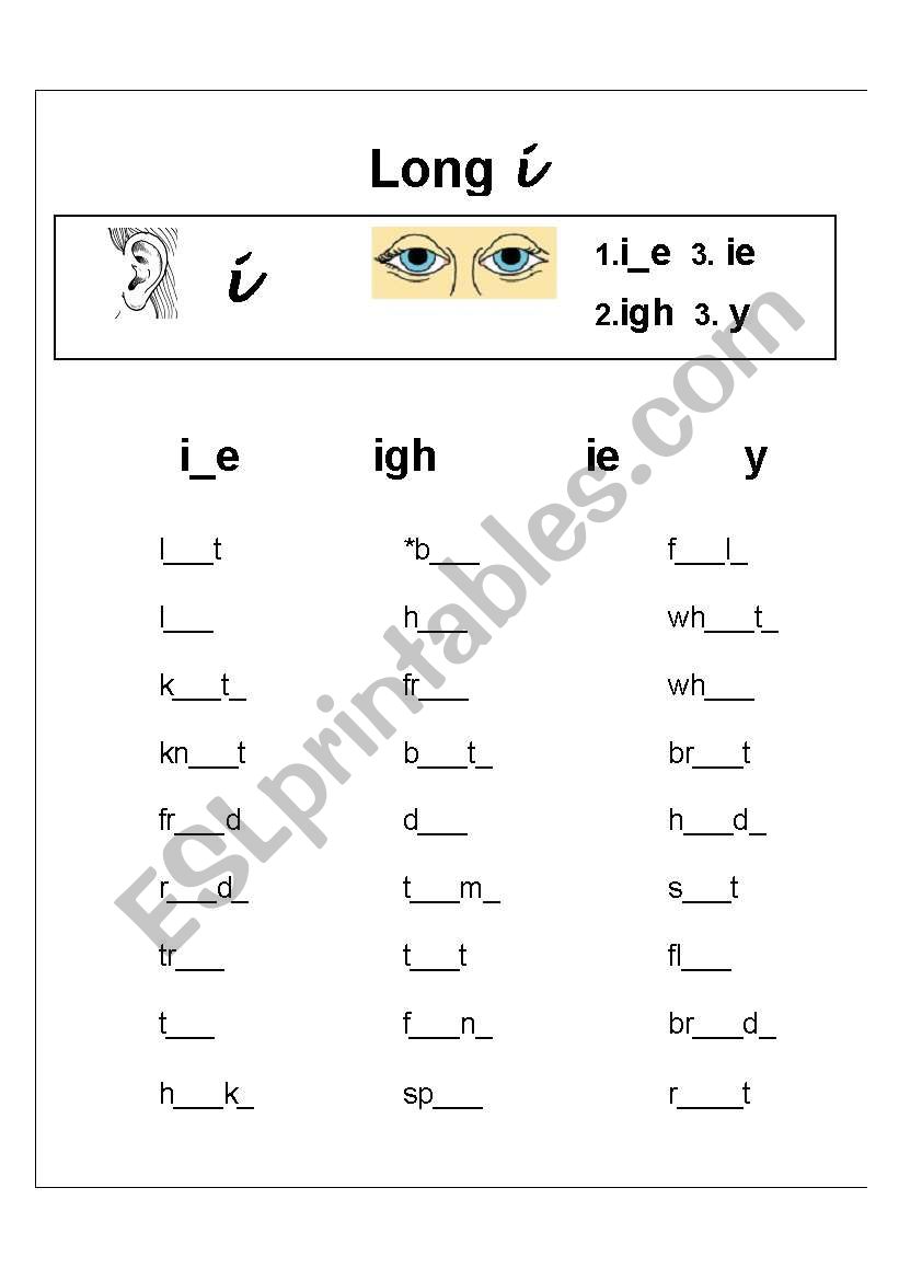 Long vowel i spelling worksheet