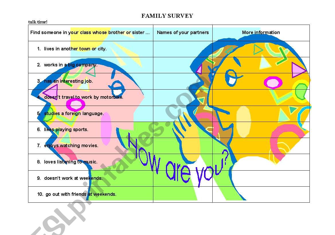 Family Survey worksheet