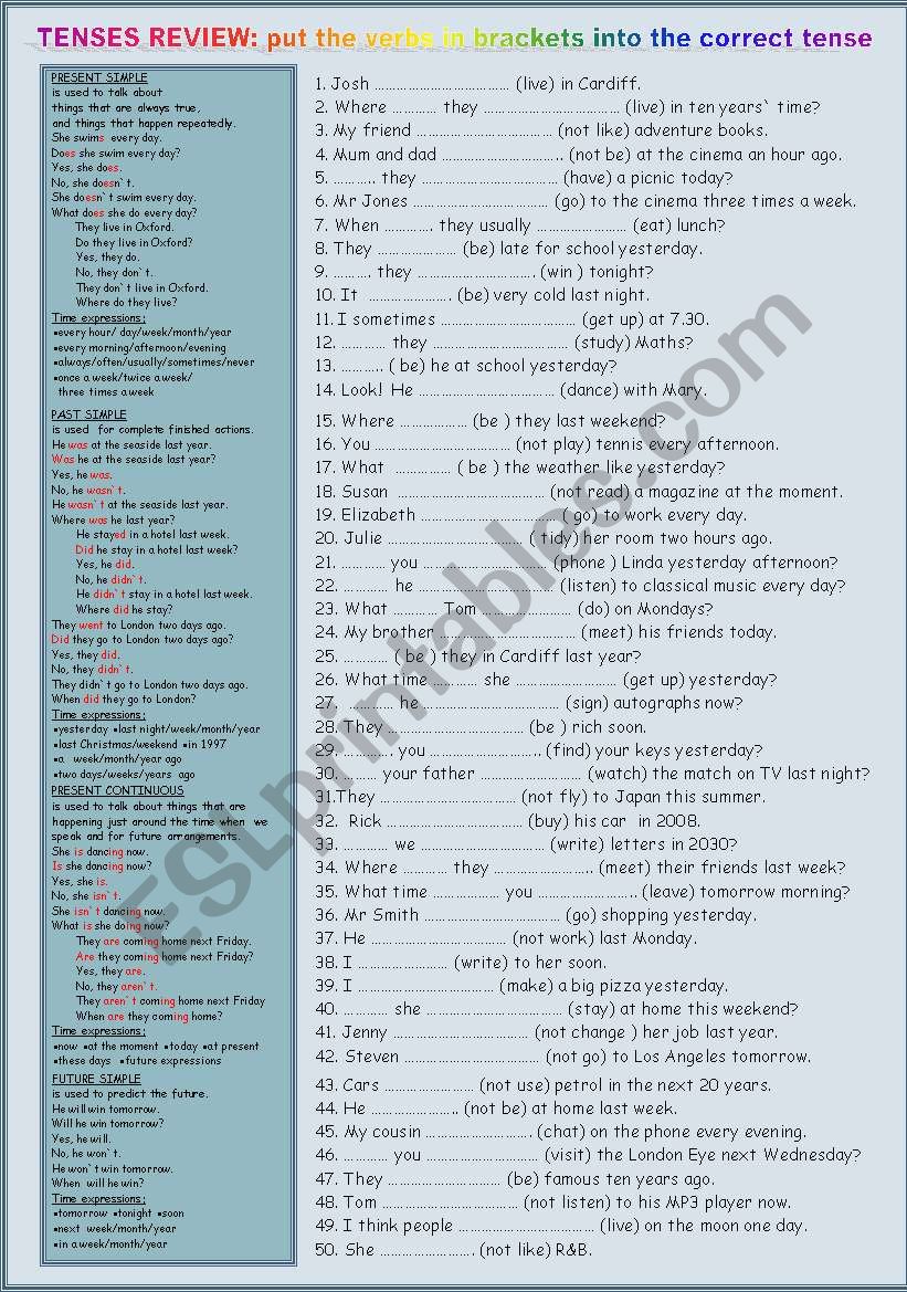 Tenses review worksheet