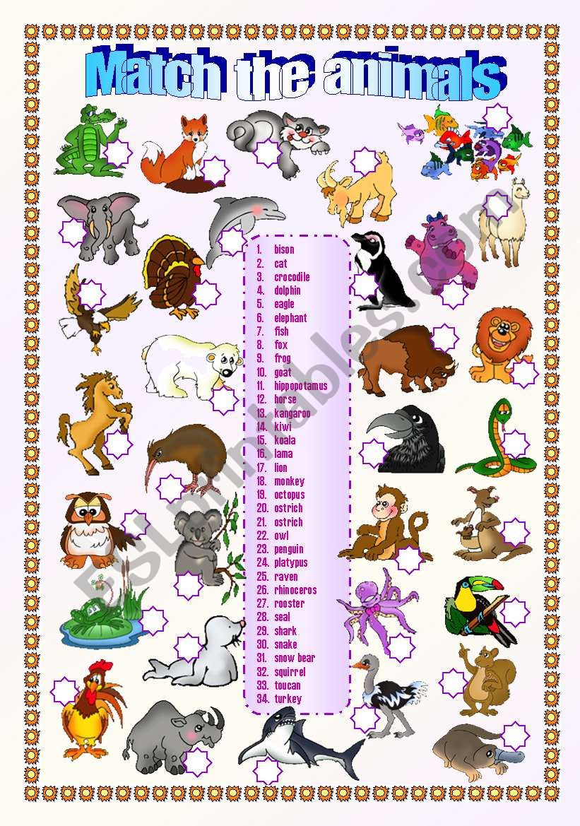 Animals - matching exercise 1/2 (fully editable)