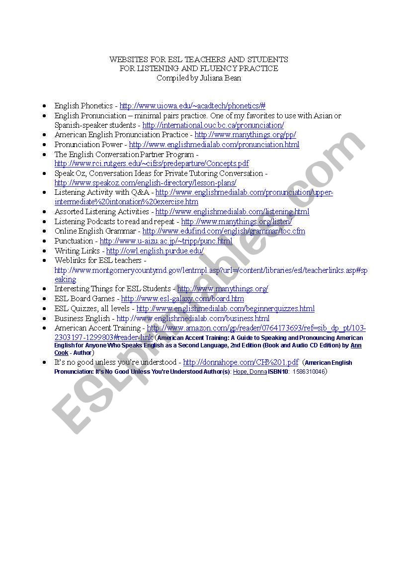 Websites List for ESL Students and Teachers