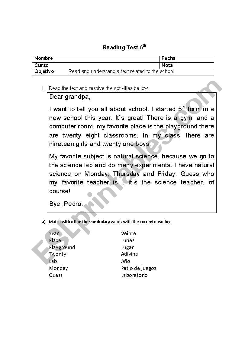 school worksheet
