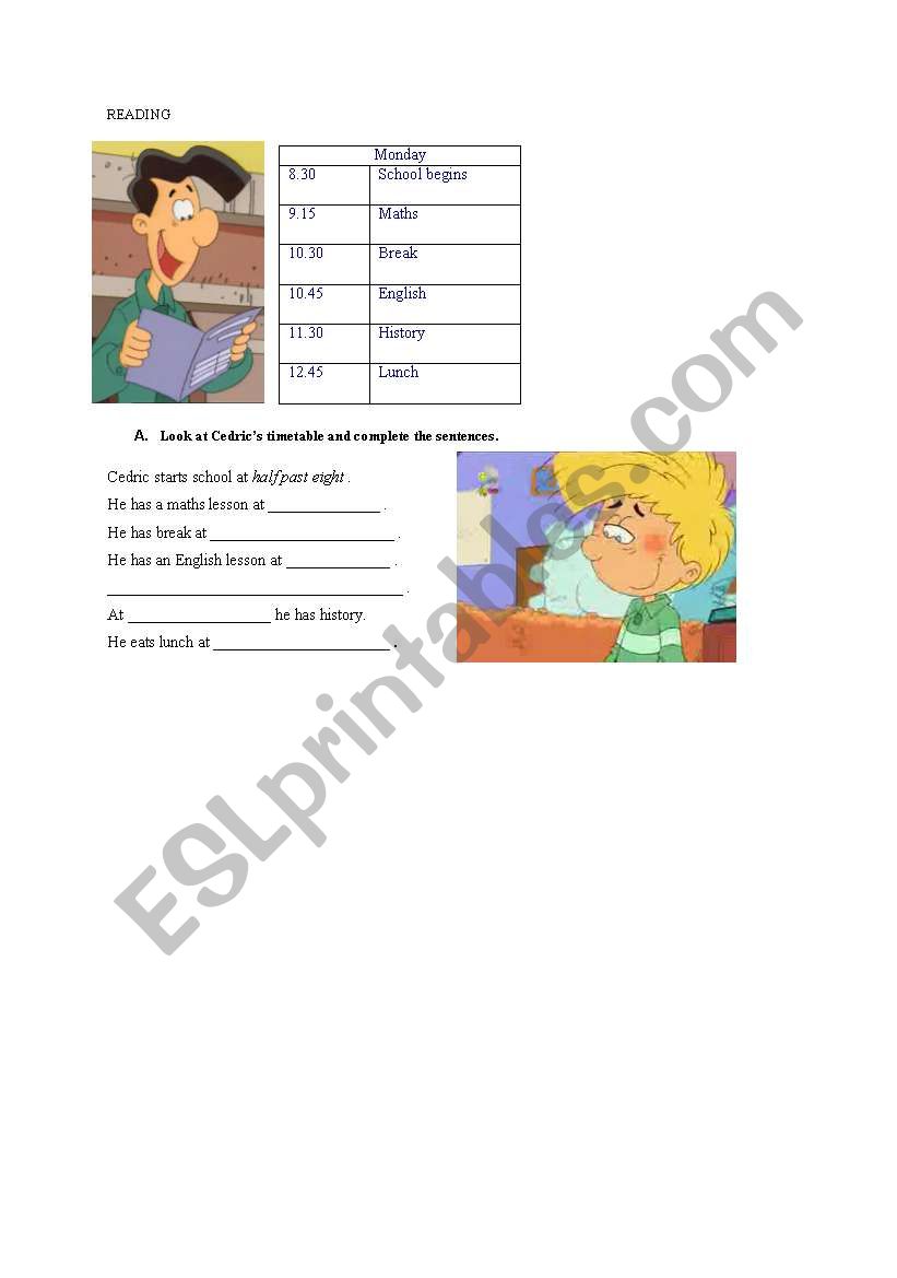 cedric´s timetable worksheet