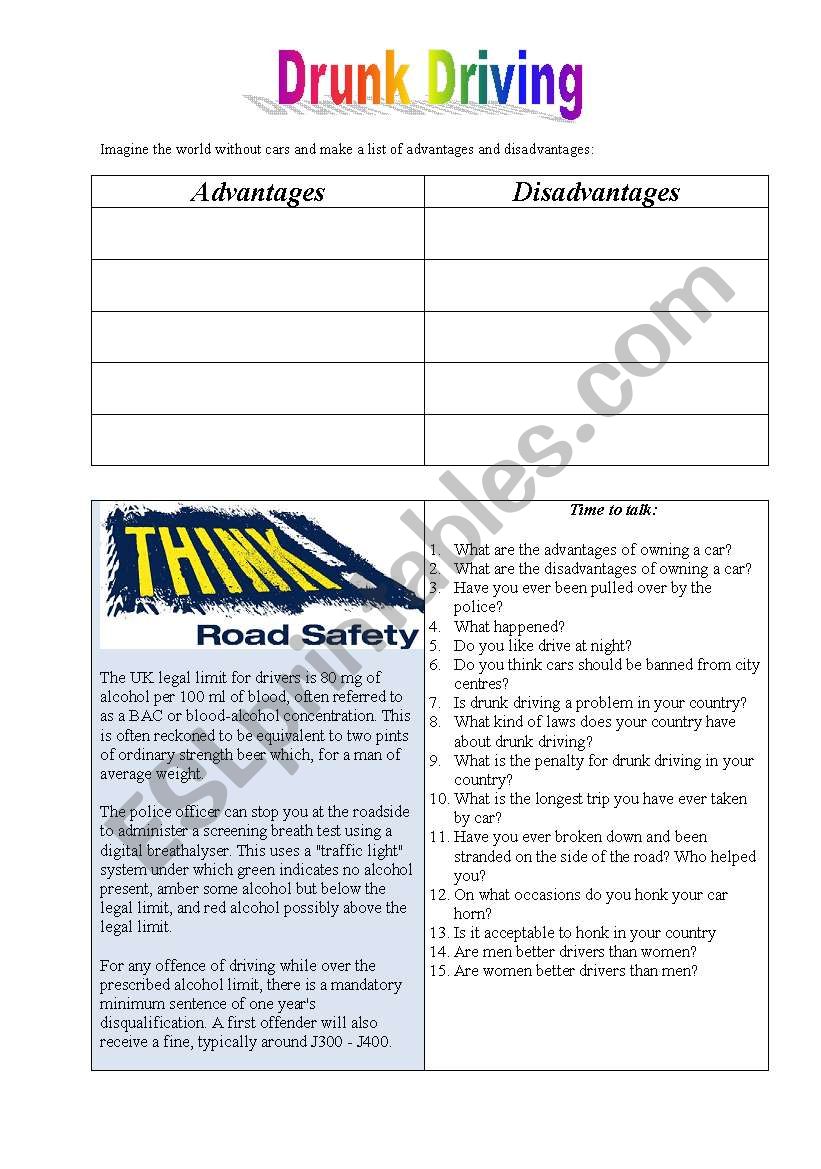 speaking about driving esl worksheet by schwa