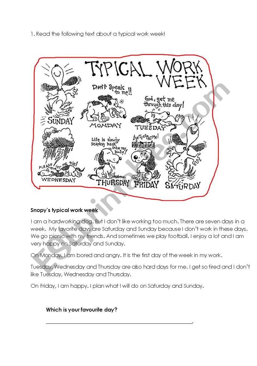 Snopys typical work week worksheet