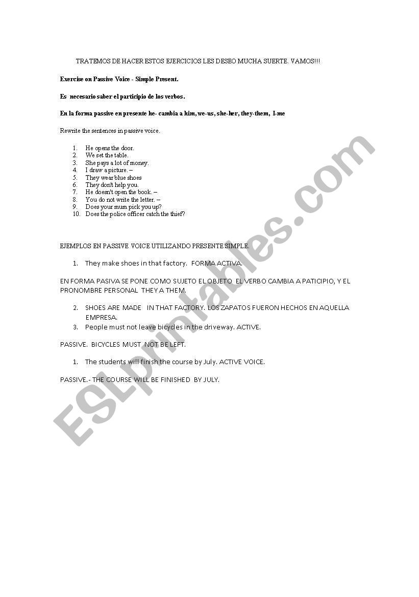 EXERCISES IN PASSIVE VOICE. worksheet