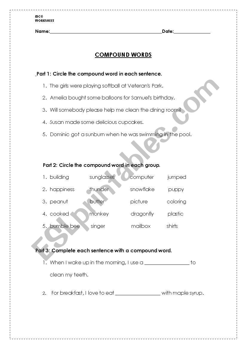 Compund Words worksheet