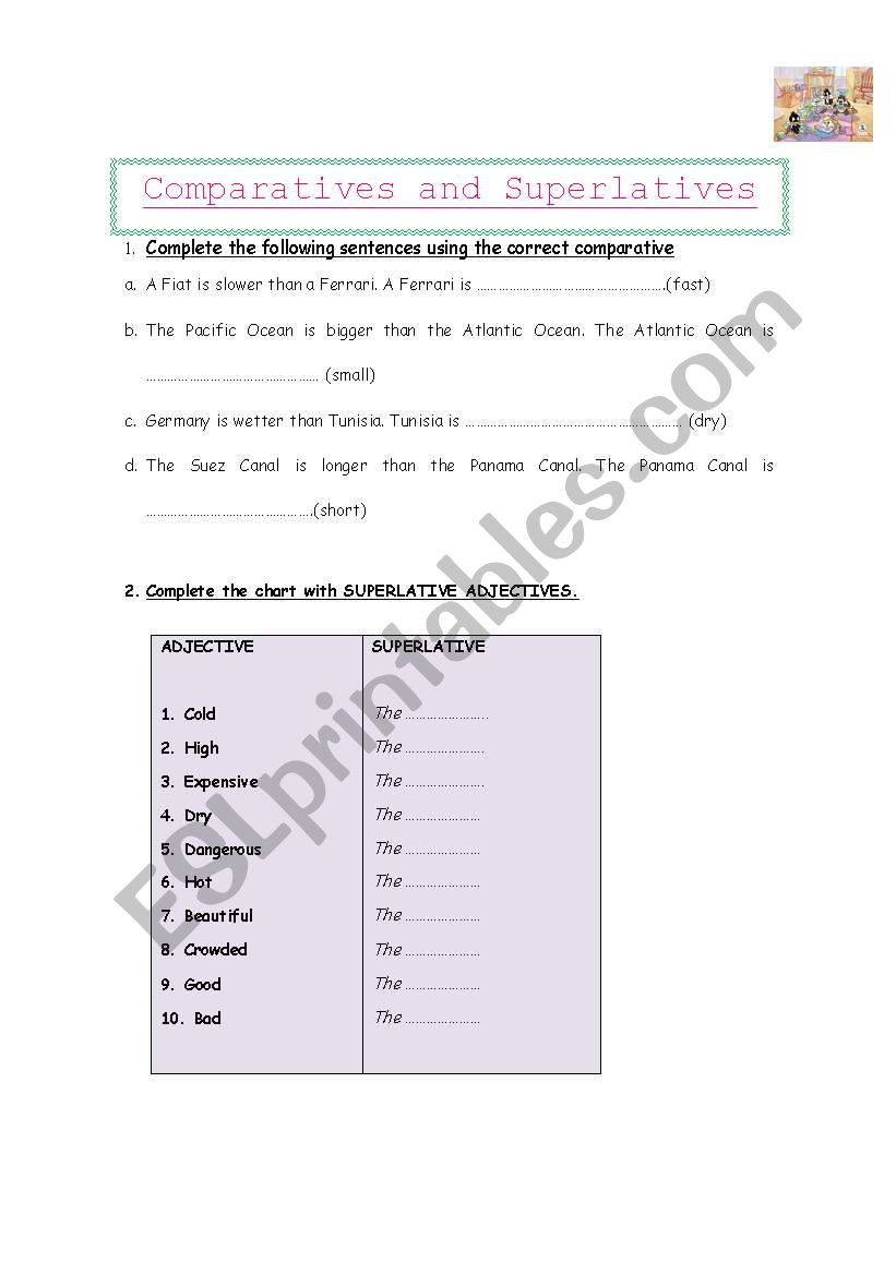 Comparatives and Superlatives worksheet