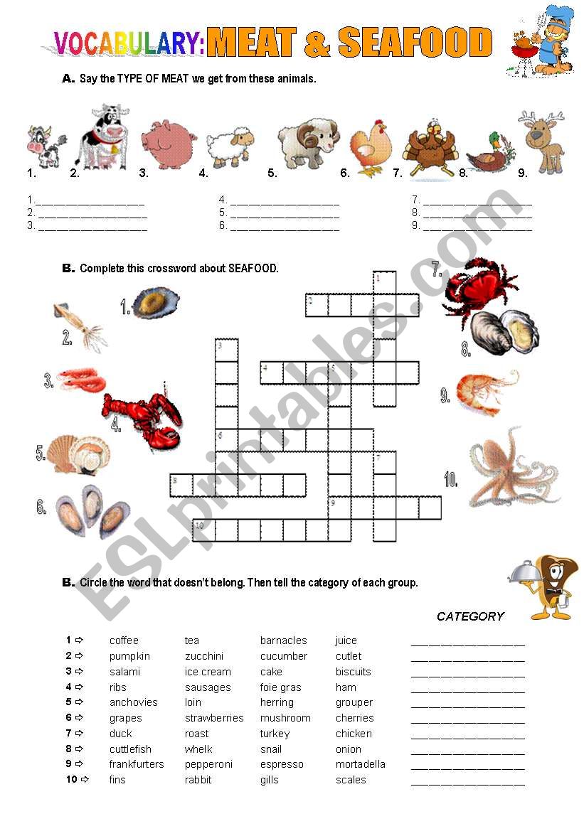 Types of Meat & Seafood worksheet