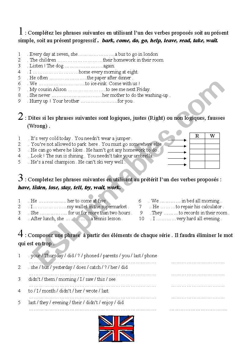 Entry test worksheet