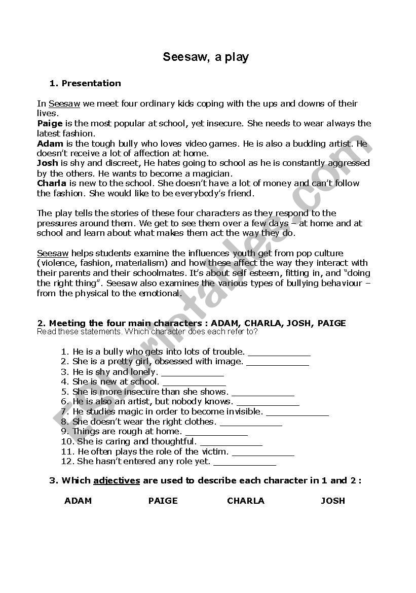 bullying worksheet