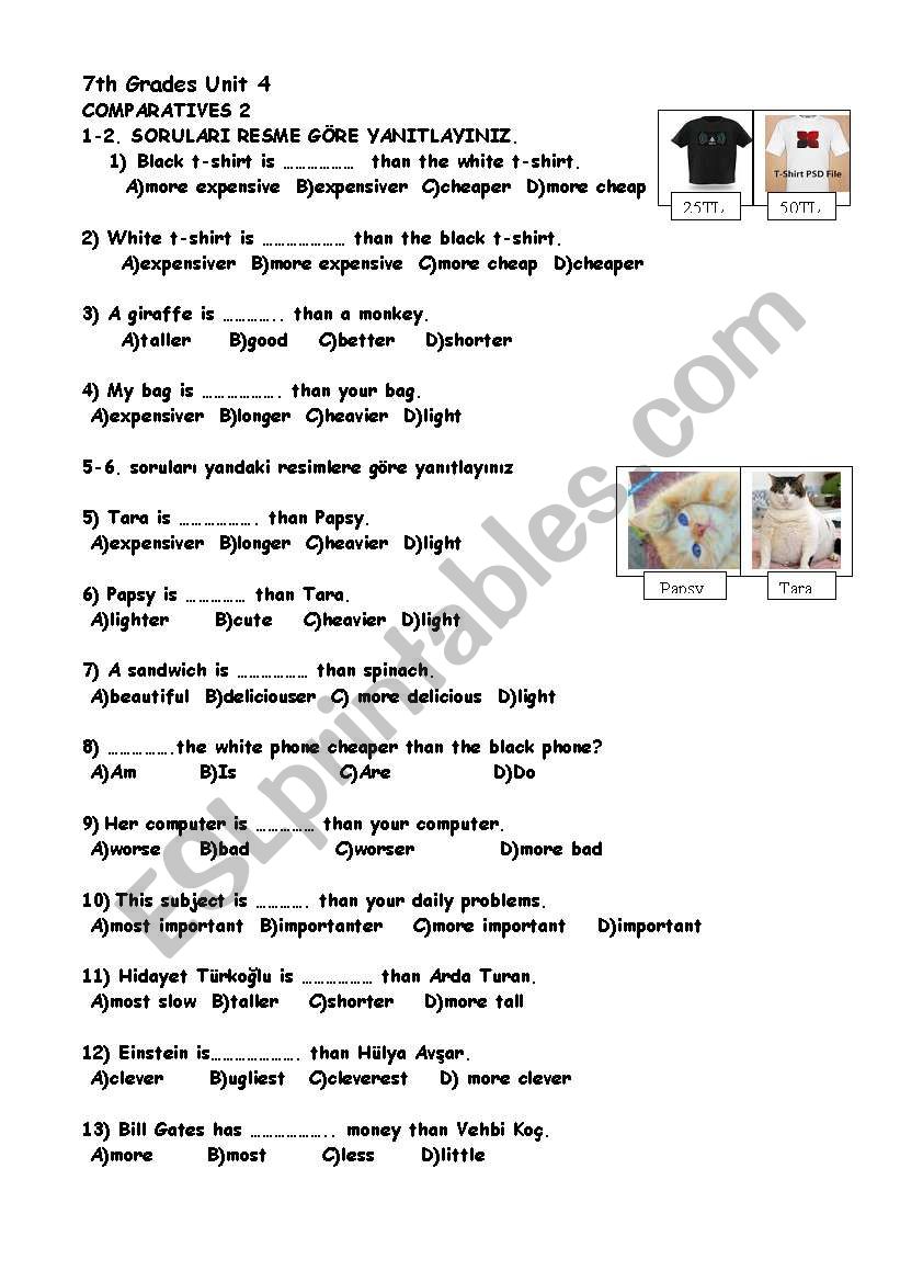 COMPARATIVE QUESTIONS (SBS TEST FOR 7TH GRADES)