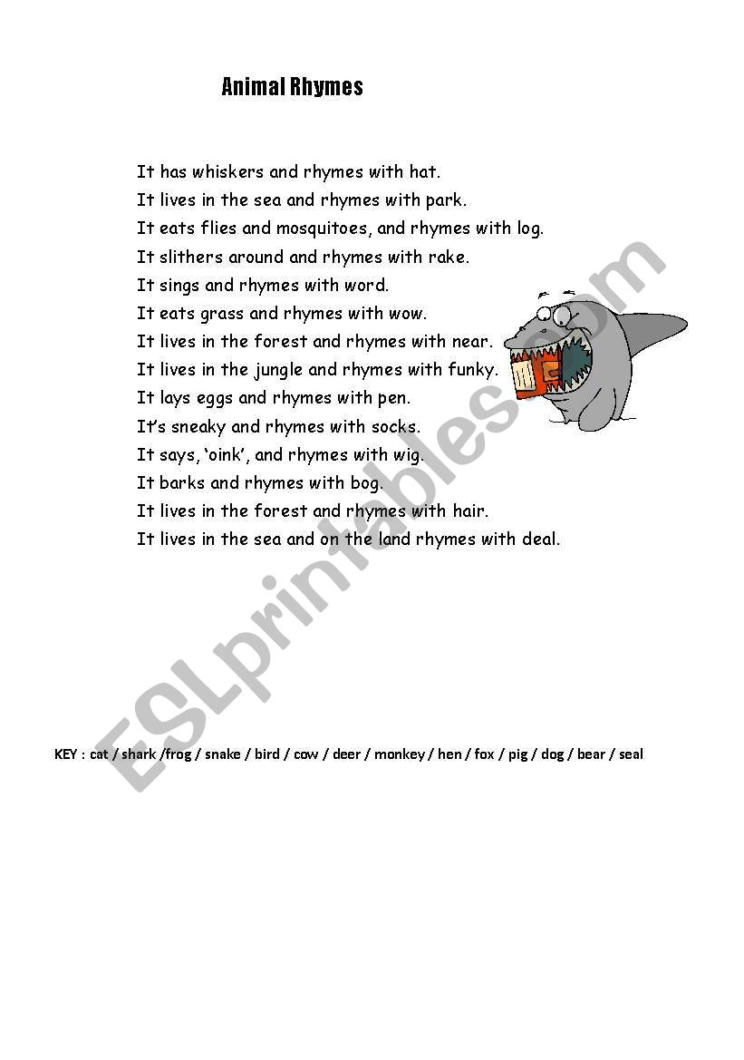 ANIMAL RHYMES worksheet