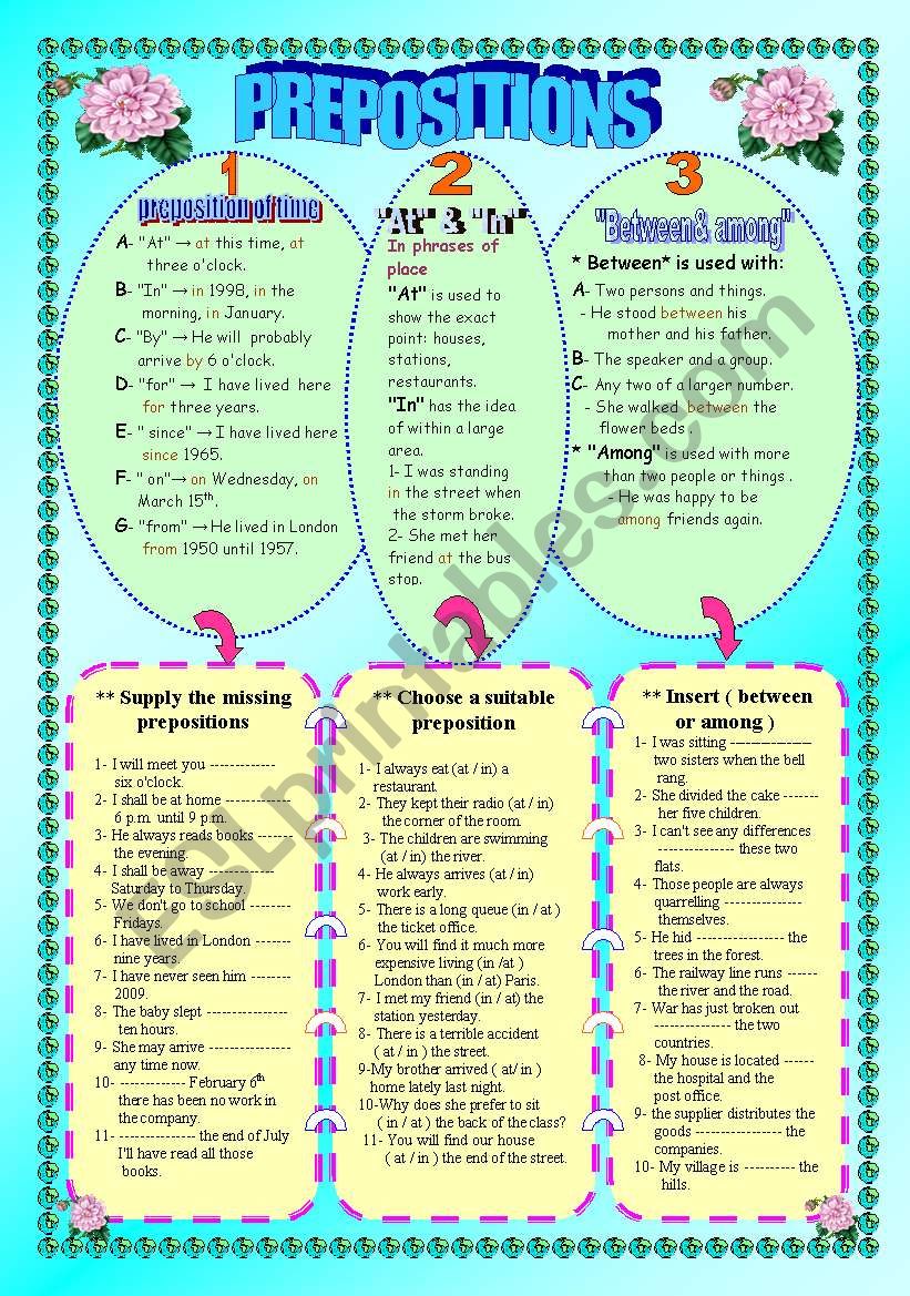 prepositions worksheet