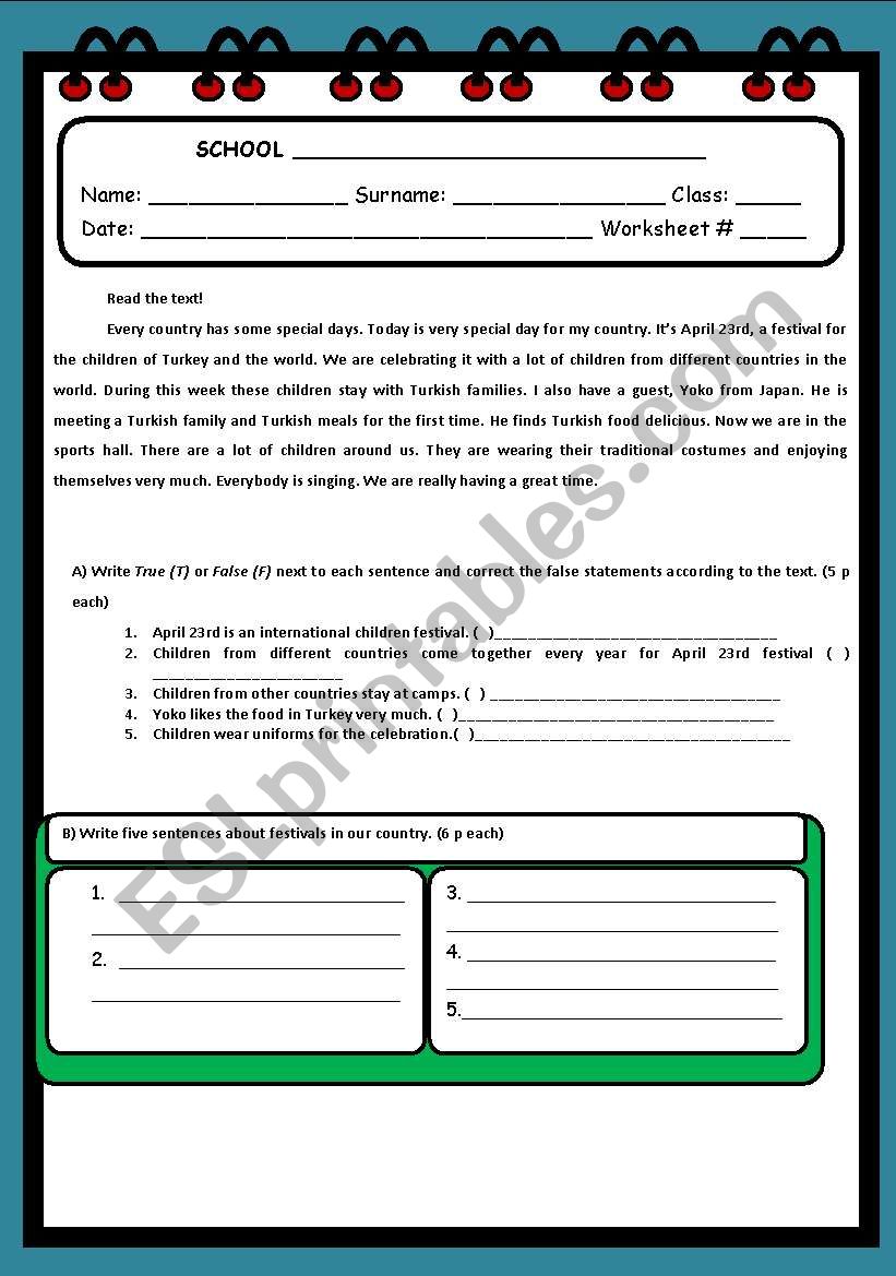 A Test About Festivals worksheet