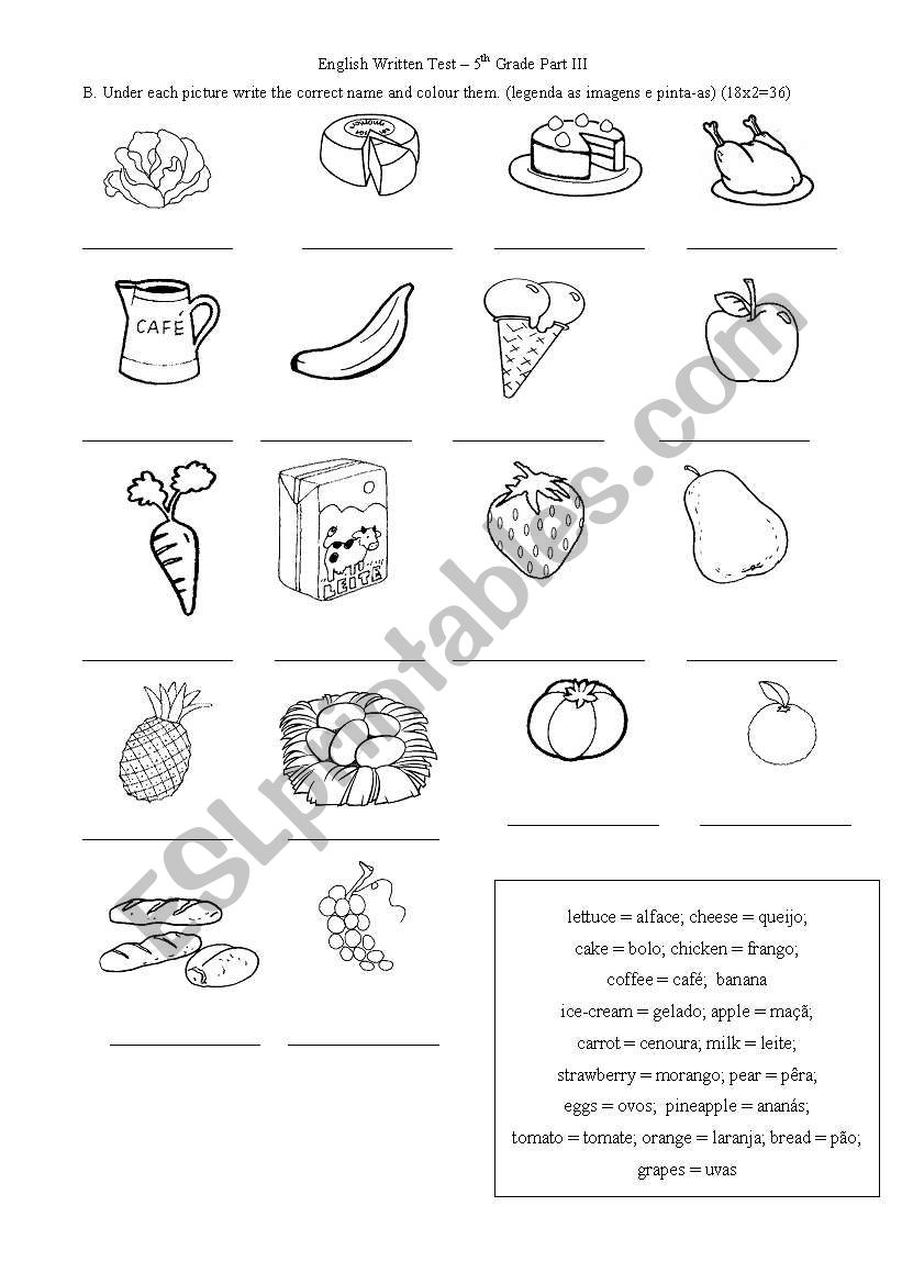 Part II - English Written test 5th Grade