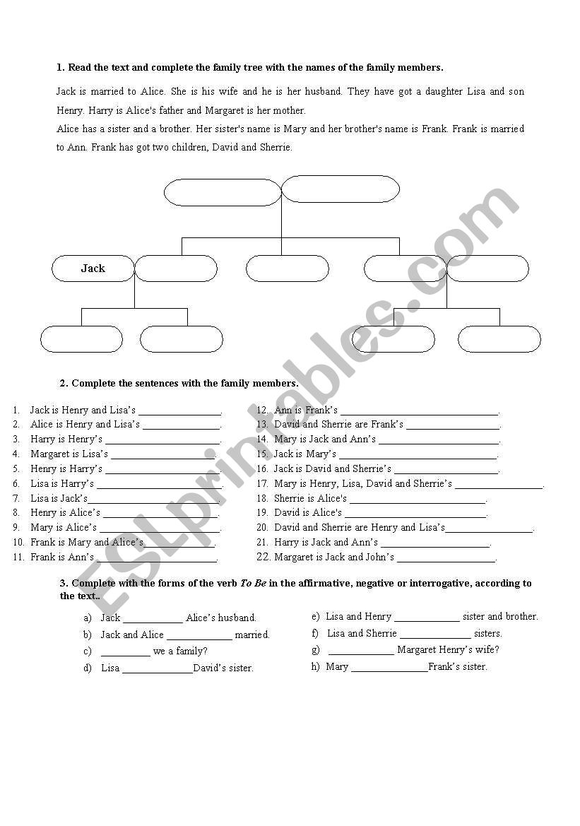 JackÂ´s Family worksheet