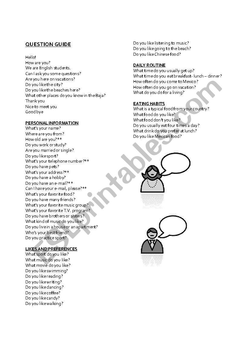 Interview questions  worksheet