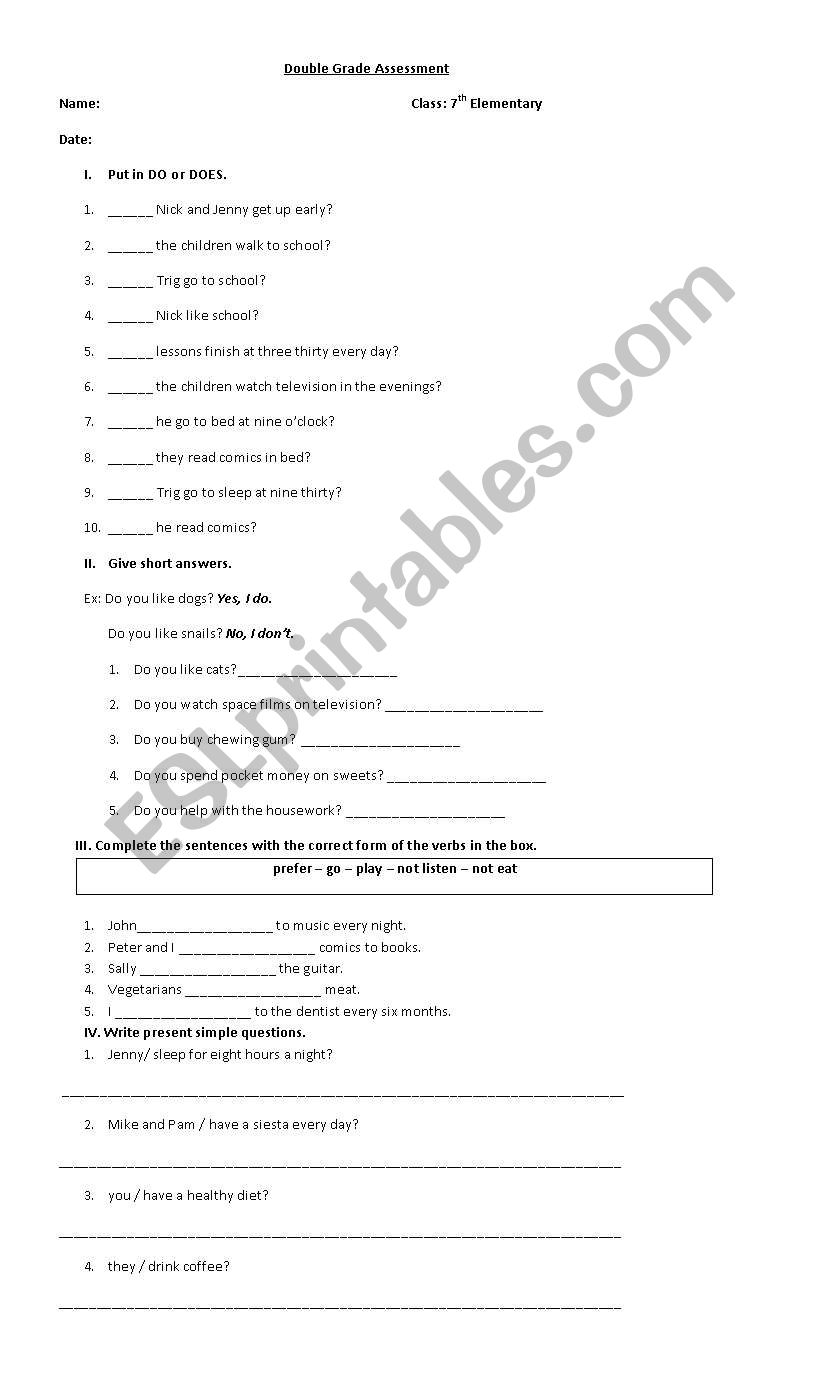 Present Simple Test worksheet