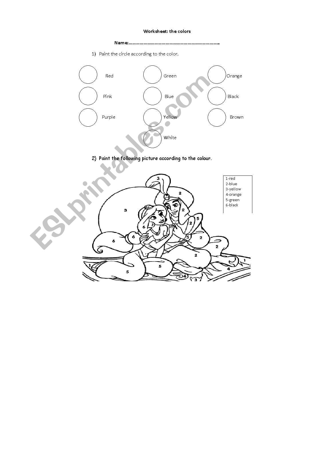 The colours worksheet