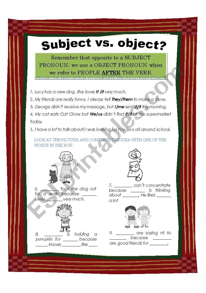 Subject vs. Object Pronouns worksheet