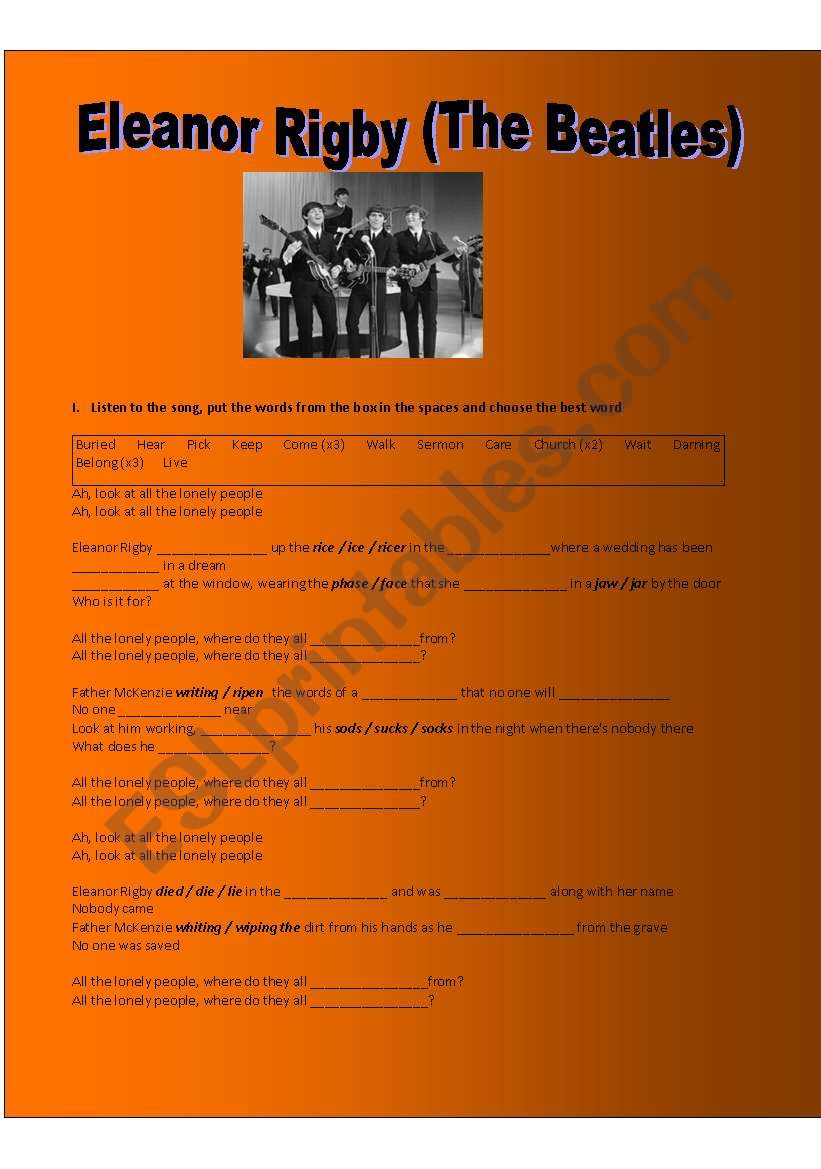 Eleanor Rigby - The Beatles worksheet