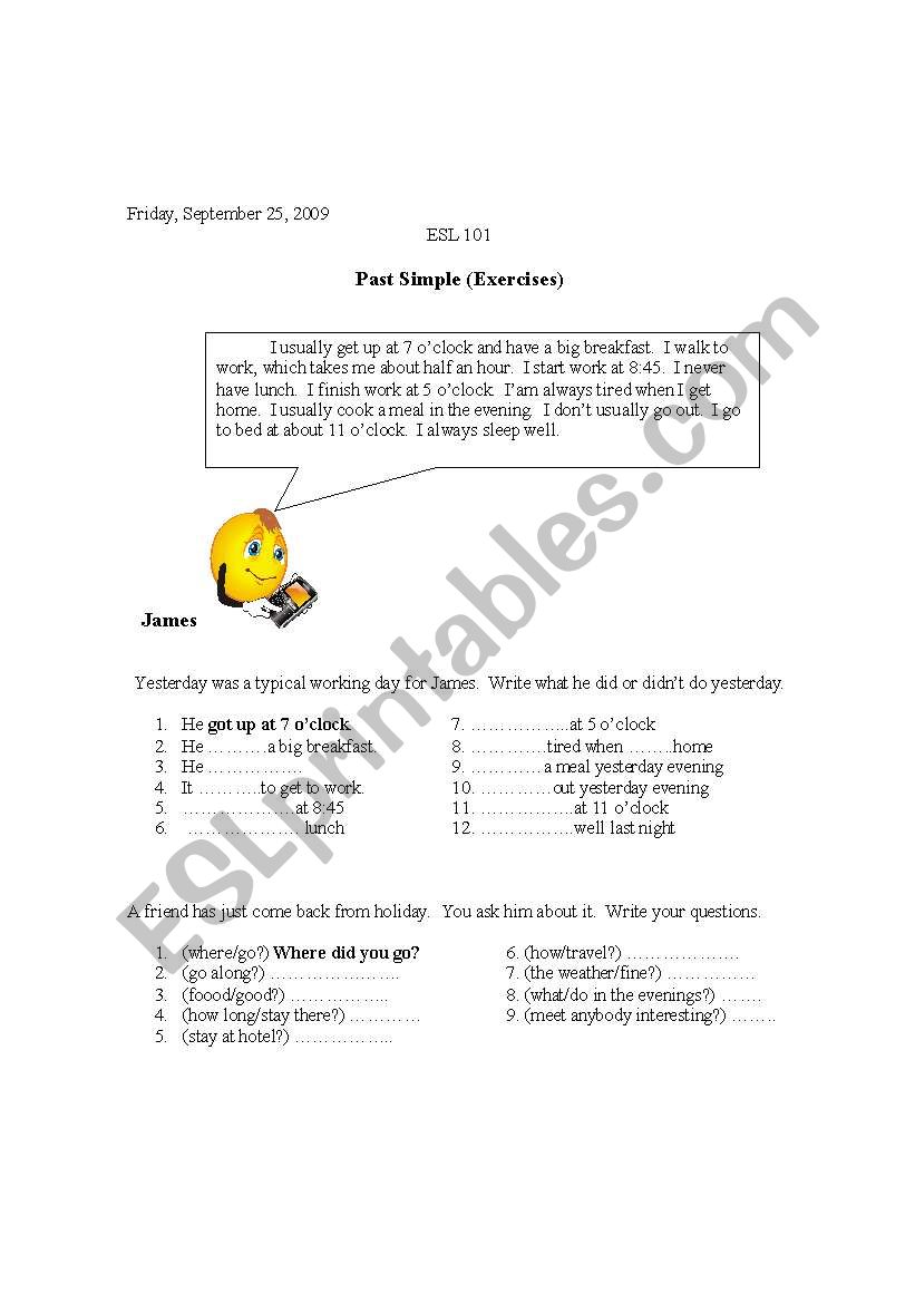 Past Tense Verbs worksheet