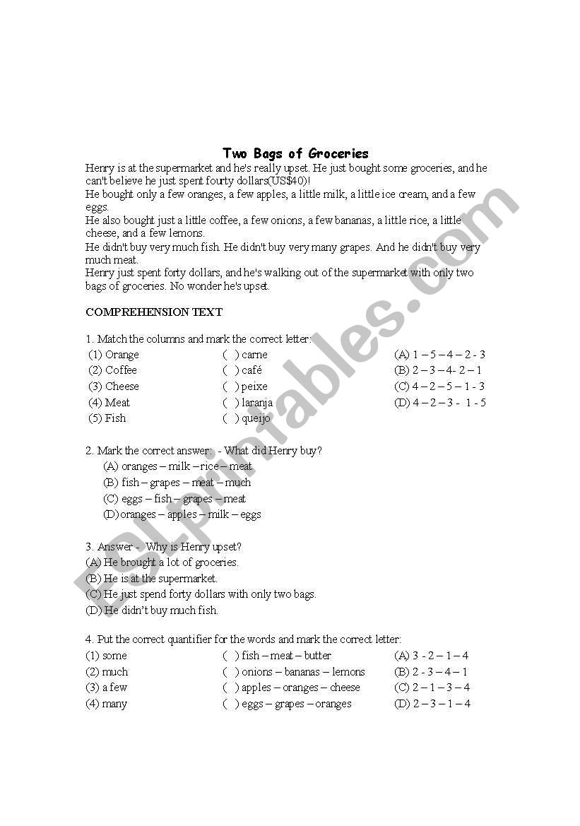 Test for 7thgraders worksheet