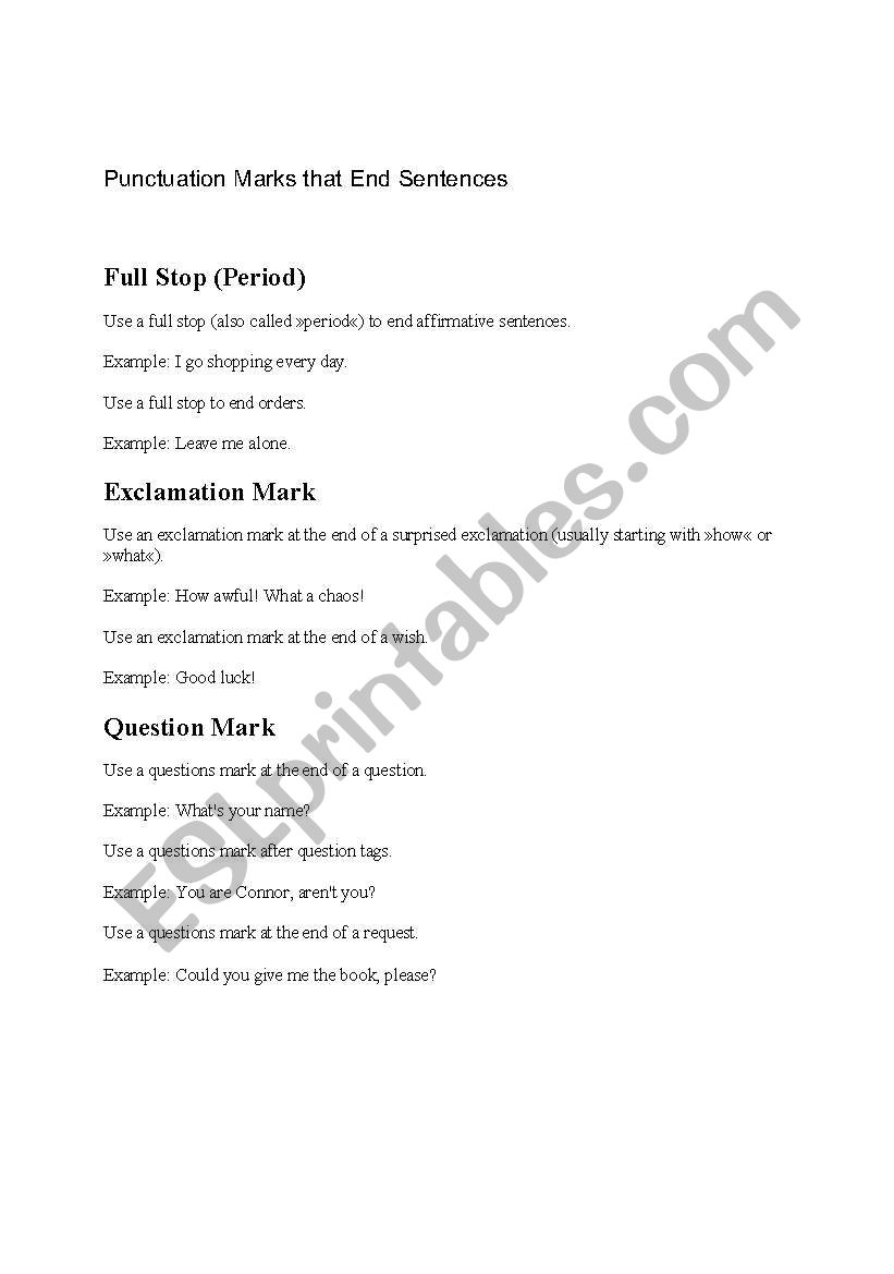 PUNCTUATION MARKS worksheet