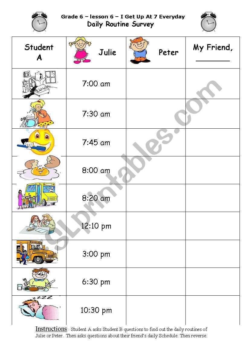 Daily Routine Survey worksheet